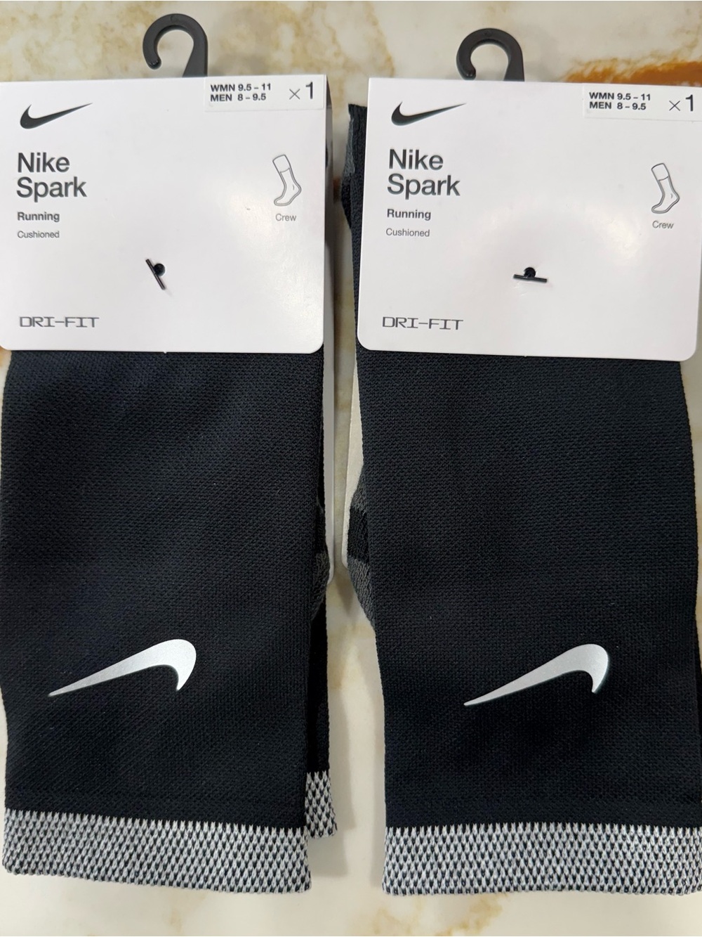 NWT Nike Spark Cushioned Running Crew Socks Lot of 2 Pairs Black (Men 8-9.5)